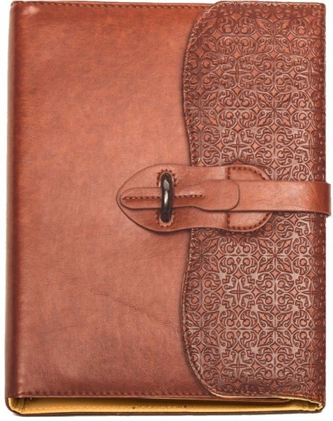 H 6* ALCRAFT Real Leather Green Stone Brown Embossed Handmade Diary with Metal Lock -Size of L 4.5 Brown 