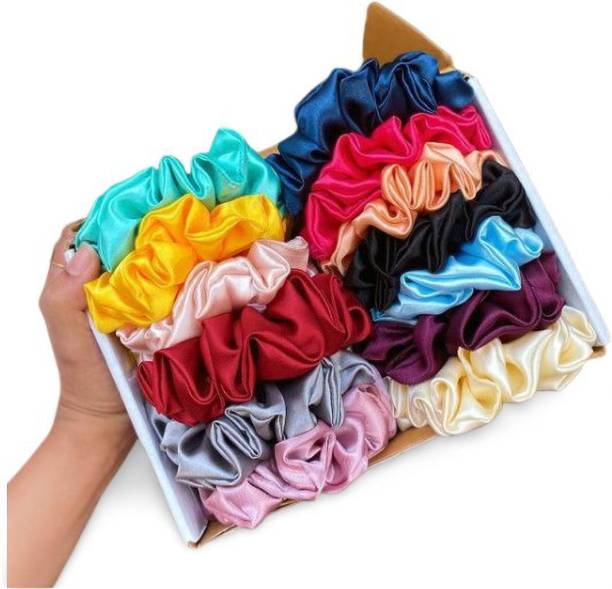 A ONE STAR Pure Silk Scrunchies Hair Tie Elastic Large Hair Bands Set of 12 pcs Rubber Band