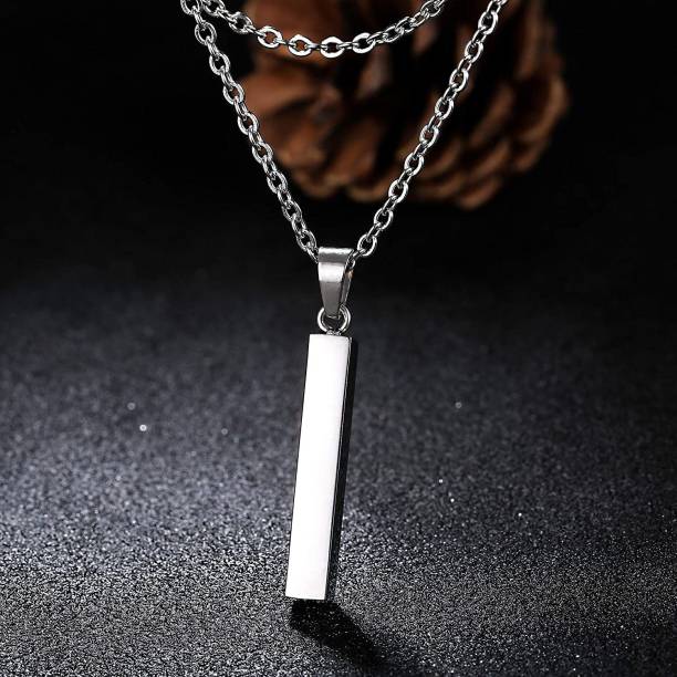 Karishma Kreations 3D Stainless Steel Bar Pendant Necklace Mens Women Cool Vertical Pendant Chain Silver, Gold-plated, Platinum, Titanium Cubic Zirconia, Crystal Stainless Steel, Alloy, Brass Pendant