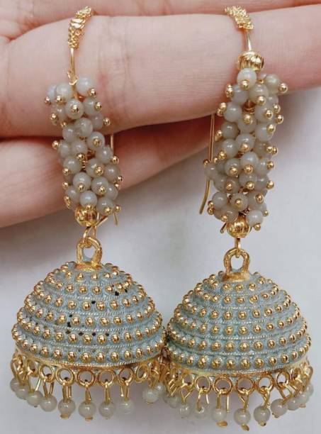 sk beauty Designer golden Jhumka earrings for women Party and for wedding Crystal, Beads Alloy Jhumki Earring