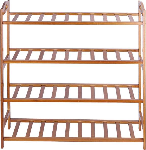 NFI essentials 4 Tier Bamboo Wood Shoe Rack Slipper Stand Shelf Organizer for Shoe Stand Utility Racks Modular Easy to Assemble Multipurpose Rack for Home Solid Wood Shoe Rack