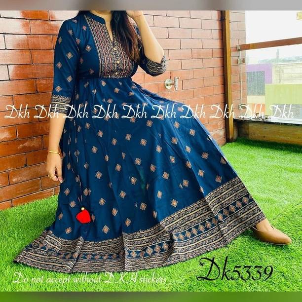 Women Printed Viscose Rayon Anarkali Kurta Price in India Full