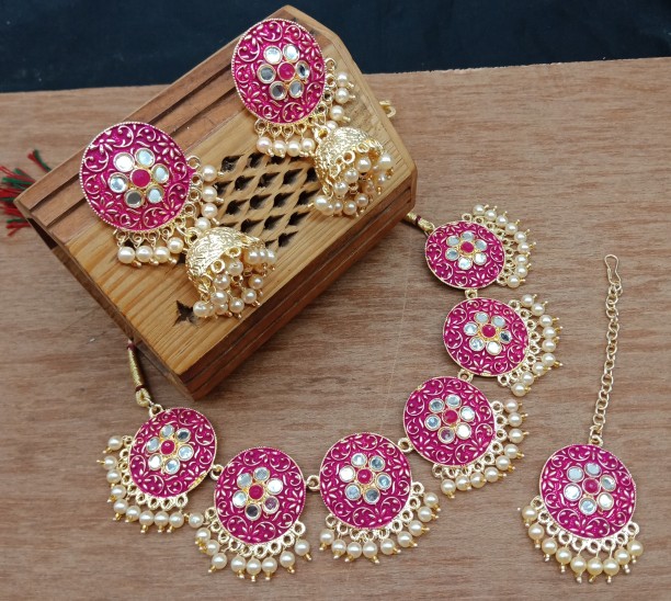 pink jewellery set flipkart