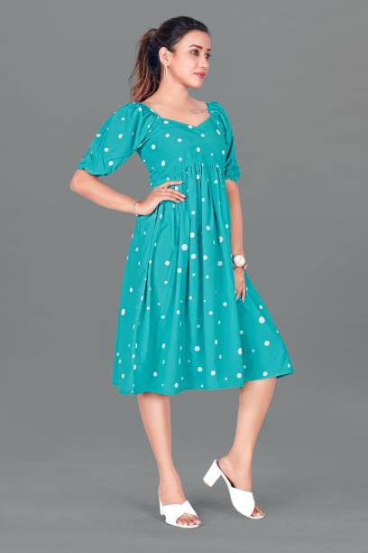 Women Gathered Light Blue Dress Price in India