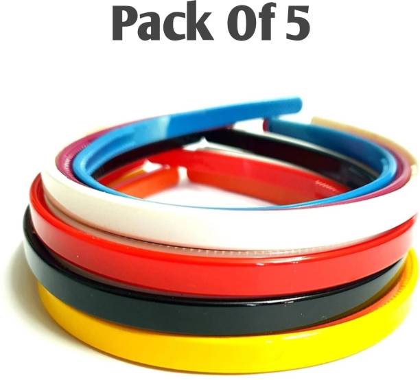Crown Cut Piece Corner Multi Color Plastic Hair Band For Girls & Women Free Size Set Of 5 Head Band