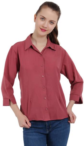 Hoda Women Solid Casual Pink Shirt
