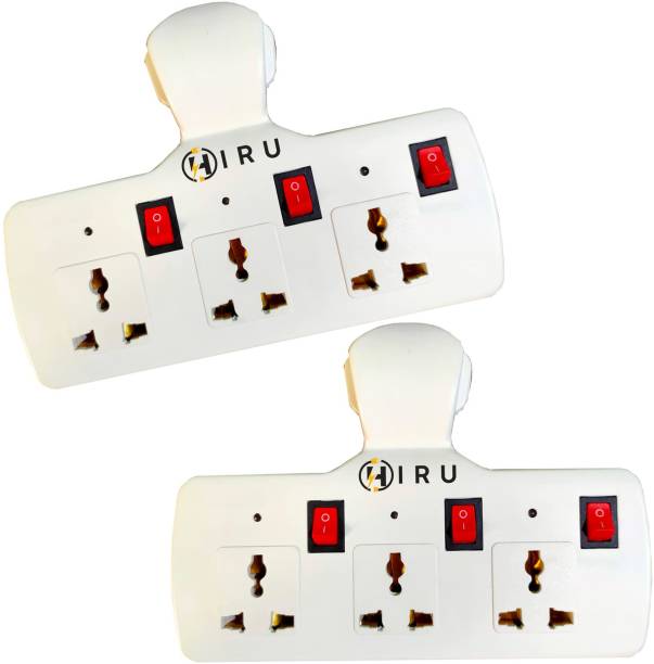 Hiru 2Pcs Three Pin Extension Board with Individual 3 Universal Sockets Switches 3  Socket Extension Boards