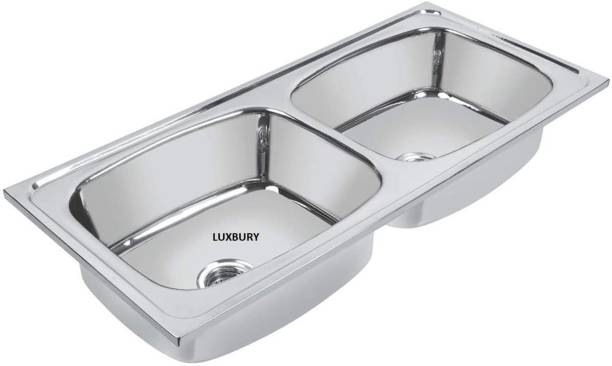 LUXBURY (37"x18"x8"Inch) Oval Double Bowl stainless steel Finish kitchen Sink Coupling , Vessel Sink