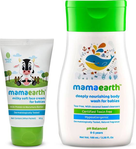 MamaEarth Milky Soft Natural Baby Face Cream for Babies 50mL änd nourishing wash for babies (100 ml, 0-5 Yrs)