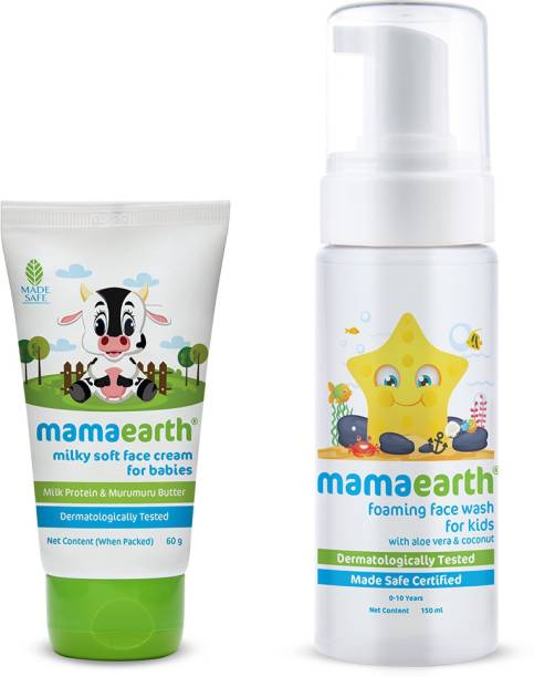 MamaEarth Milky Soft Natural Baby Face Cream 60ml and Foaming Face Wash For Kids 150 ml