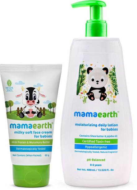 MamaEarth Milky Soft Natural Baby Face Cream 60ml and Daily Moisturizing Baby Lotion 400ml