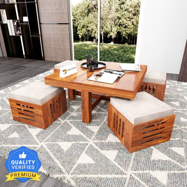 Kendalwood Furniture Wooden Center Table Tea Table for Living room Furniture Wooden Center Table Tea Table With 4 Stool Solid Wood Coffee Table