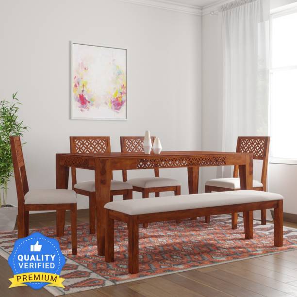 Kendalwood Furniture Premium Dining Room Furniture Wooden Dining Table with 4 Chairs & 1 Bench Solid Wood 6 Seater Dining Set