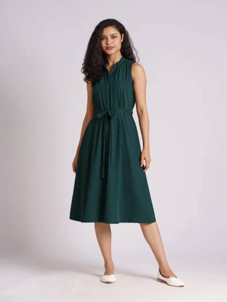 Women Fit and Flare Green Dress Price in India