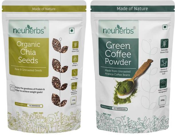 Neuherbs Green coffee bean powder and Chia Seeds Combo For Weight loss management, good digestion and body detoxification- 200 Gram Each Combo