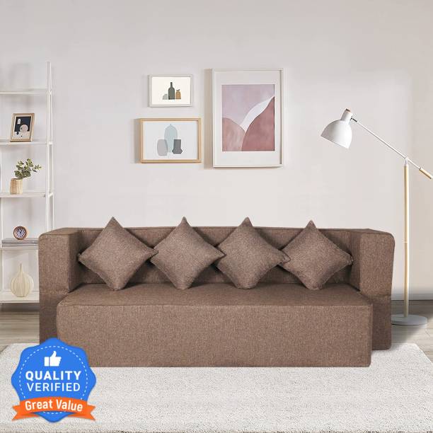 Seventh Heaven 4 Seater Sofa cum Bed: 78x36x14 inches Jute Fabric Washable Cover with 4 Cushion Single Sofa Bed