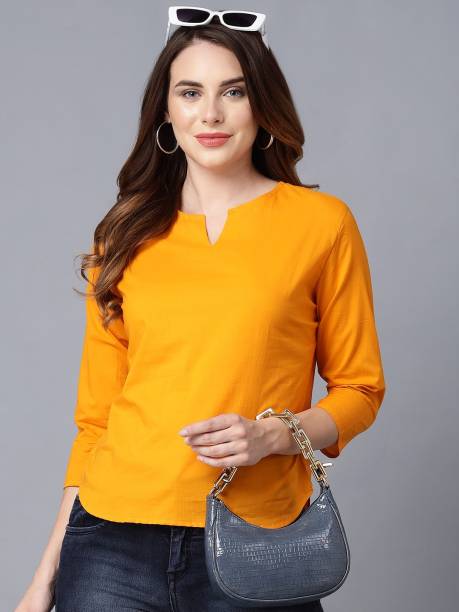 THE EG STORE Casual Solid Women Yellow Top