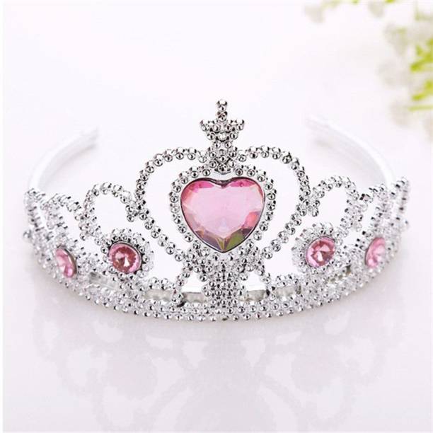 NANDANA COLLECTIONS Pink Crown Plastic Hairband Rhinestone Princess Crown Headband Birthday Tiara Hair Band