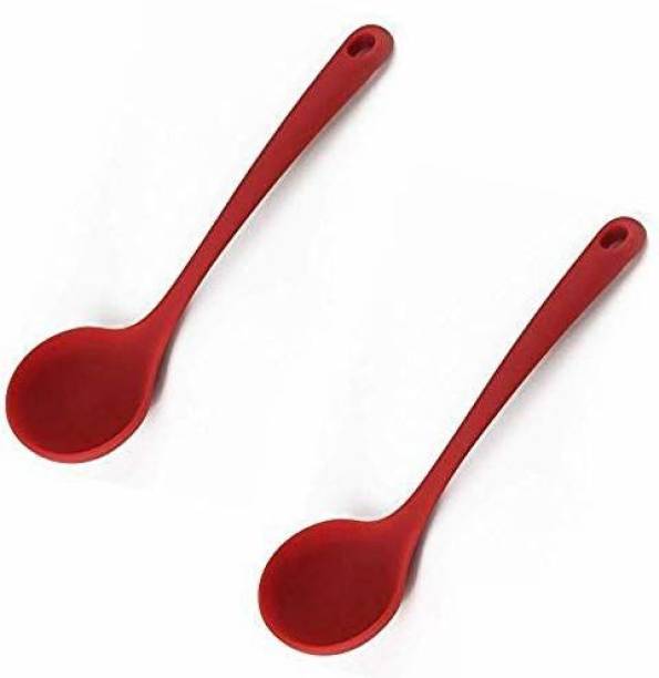 Femora Premium Silicone Ladle with Grip Handle, Red, Set of 2 Silicone Ladle