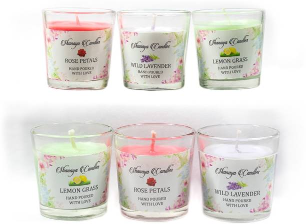 Shanaya Scented Candles 6P Glass Jar, 12 Hours Burning Time, Smokeless Wick Candle