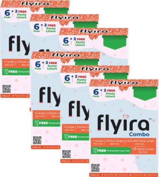 Flyira Ultra Thin 100% Pure Cotton Sanitary Pads, 12 Each Size + PL Free Pack Of 6, 48 Sanitary Pad