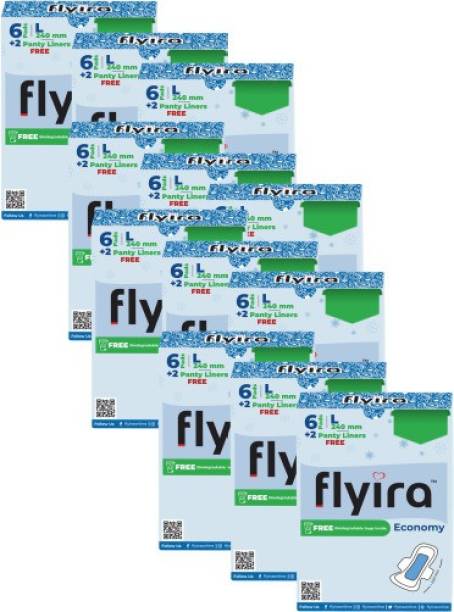 Flyira Economy Regular Sanitary Pads | Pack Of 12 + 24 Pantyliners Free With 72 Large Sanitary Pad