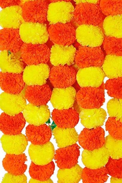 PARTY MIDLINKERZ Marigold Garland Artificial Flowers for pooja, Ladi, Hanging,5 Ft (Pack of 5) Multicolor Marigold Artificial Flower