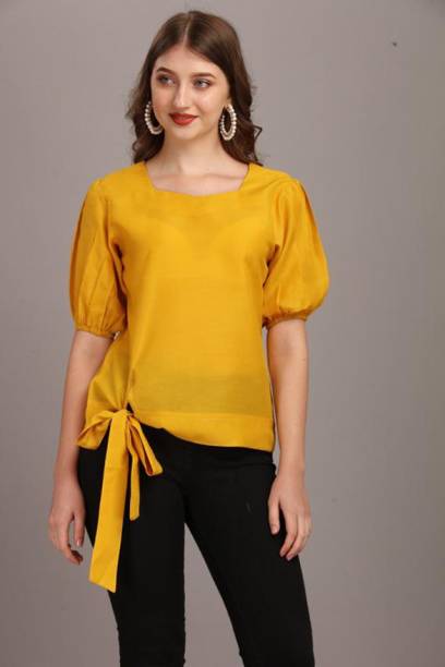 Shiv Retail Casual Solid Women Yellow Top