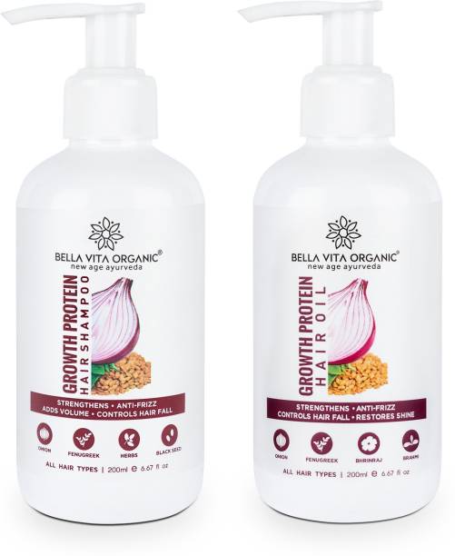 Bella vita organic Growth Protien Hair Care Combo for Hair Growth & Dandruff Control | (Growth Protien Shampoo - 200ml + Onion Hair Oil - 200ml)