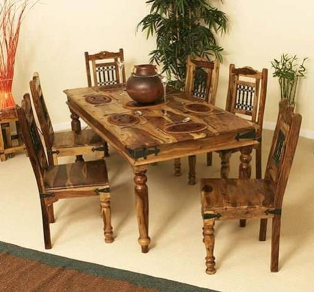 LOONART Solid Wood Six Seater Dining Set For Dining Room / Restaurant Solid Wood 6 Seater Dining Set