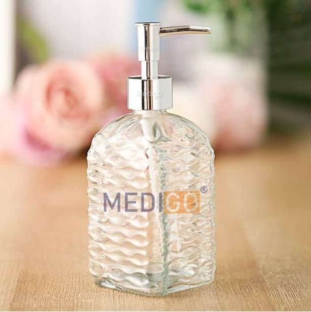 Medigo Wave Design Cut Glass Soap Dispenser Bottle 400 L Conditioner, Foam, Gel, Lotion, Liquid, Sanitizer Stand, Shampoo, Shampoo Dispenser