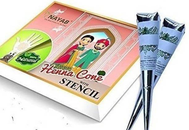 Nayab All Festival Mehandi Cones-6 Pieces in 1 Box with 8 Henna Stencils (Green) Natural Mehendi