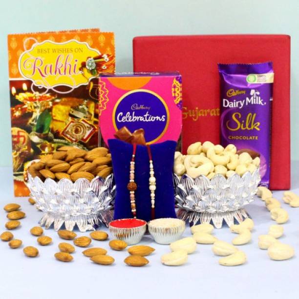 HAPPINESSBOX Rakhi Special hamper with Chocolate, Dry-fruit and Card Gifts hamper | Hamper Almonds, Cashews
