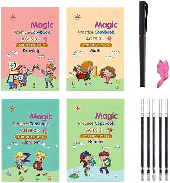 AR KIDS TOYS Magic Practice Copybook, 4 Book, 5 Refill, 1 Pen, 1 Grip Number Tracing Book