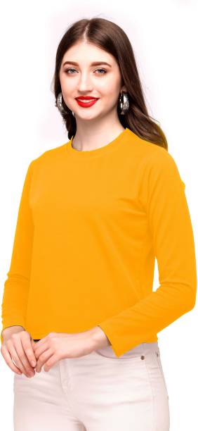 ELLITI Casual Solid Women Yellow Top