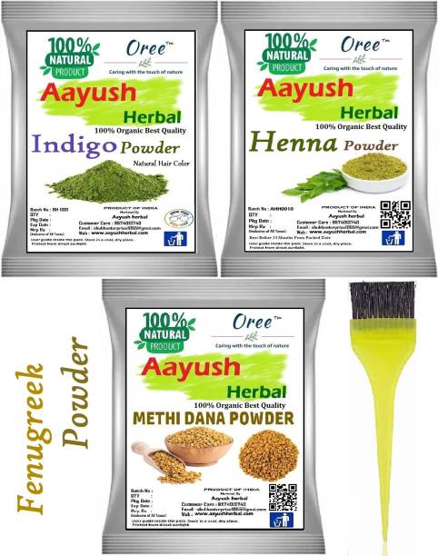 Aayush herbal Organic Indigo/Henna /Fenugreek(Methi Dana) POWDER FOR HAIR 100% NATURAL (100g EACH)
