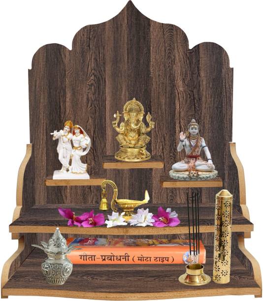 LINGAZ Wooden new Wall Mounted Hanging Puja Temple Stand for Home , Shop and Office Engineered Wood Home Temple