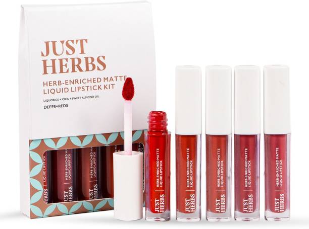 Just Herbs Matte Liquid Lipstick Kit Set Of 5 With Sweet Almond Oil (Deeps & Reds)