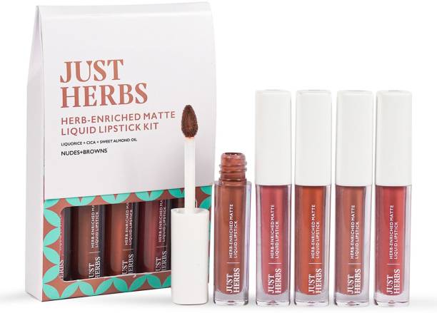 Just Herbs Matte Liquid Lipstick Kit Set Of 5 With Sweet Almond Oil (Nudes & Browns)