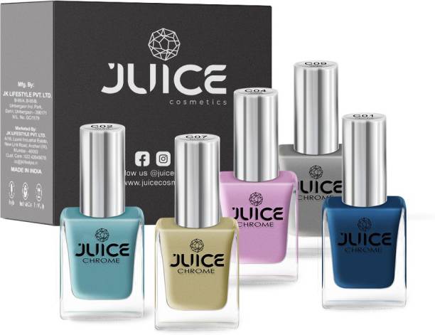Juice Nail Paint Beige Blonde - C09 CHROME, Egg Gold - C07 CHROME, Chrome Lavender - C04 CHROME, Teal Blue - C01 CHROME, Cobalt Blue - C02 CHROME