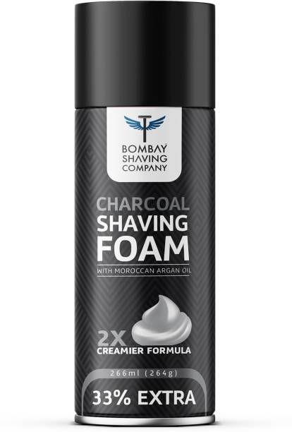 BOMBAY SHAVING COMPANY Charcoal Shaving Foam with Activated Charcoal & Moroccan Argan Oil - Creamier Formula (266 ml - 33% extra) | Made in India