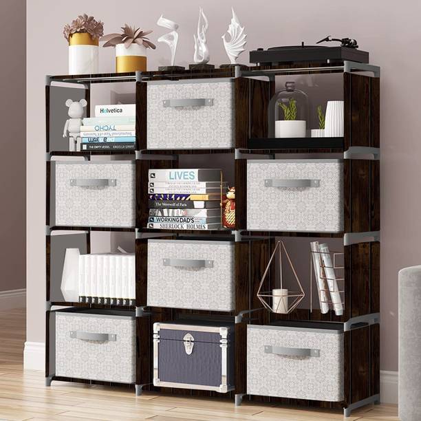 SB07 Wood Print Metal Metal 15 Shelf Book Organizer Metal Open Book Shelf
