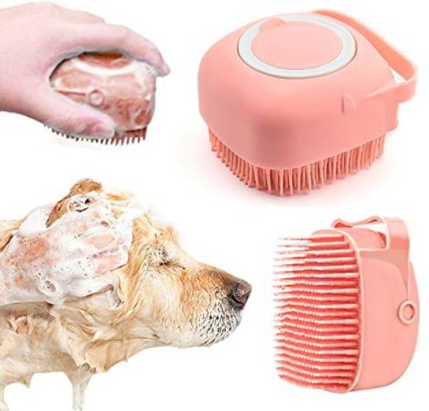 Hachiko Dog & Cat Bathing Brush Body Scrubber Shampoo Dispenser Bath Soft Silicone Brush Plain/ Bristle Brushes for  Dog, Cat, Rabbit, Hamster