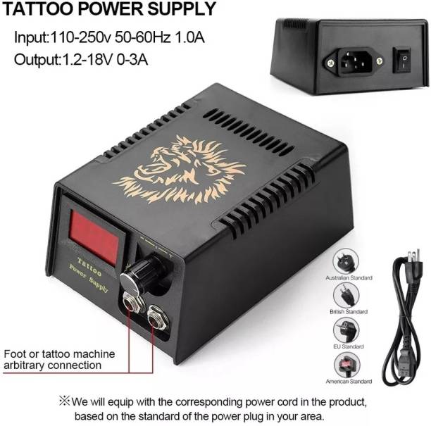 KK-IMPEX Tattoo Machine Professional Power Supply (Black) Permanent Tattoo Kit