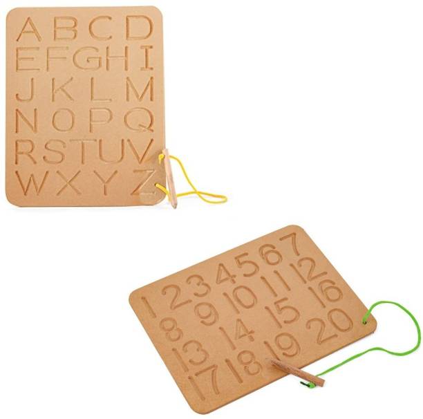 VikriDa Set of 2 Tracing Wooden Boards for Kids - Capital Alphabet with 123 Boards
