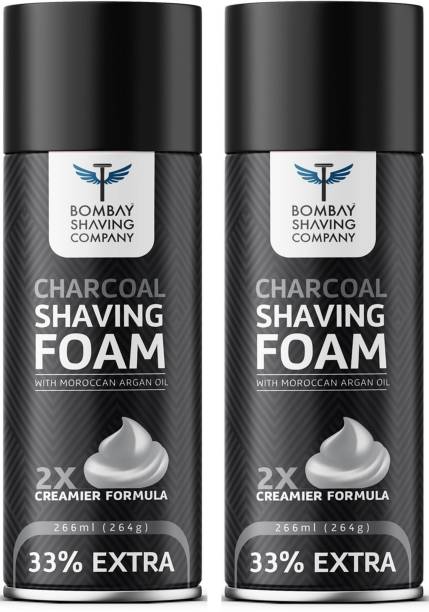 BOMBAY SHAVING COMPANY Activated Charcoal Shaving Foam with Moroccan Argan Oil, 2X Creamier for Superior Glide and Protection, 2 x 266 ml (33% Extra, Value Pack of 2)