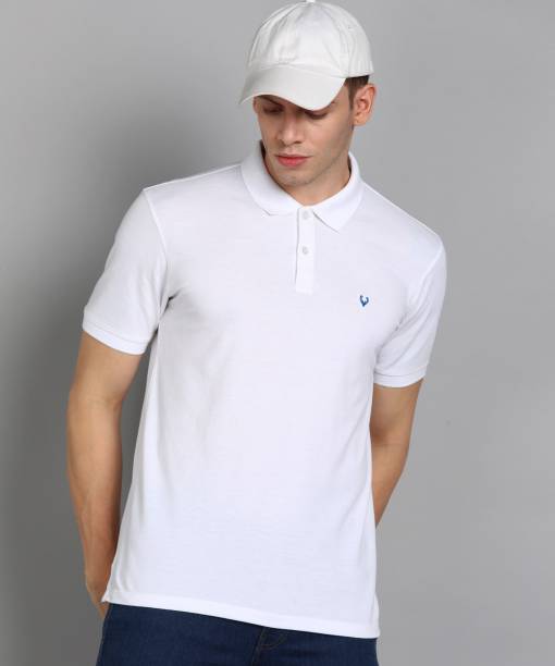 Men Solid Polo Neck Cotton Blend White T-Shirt Price in India