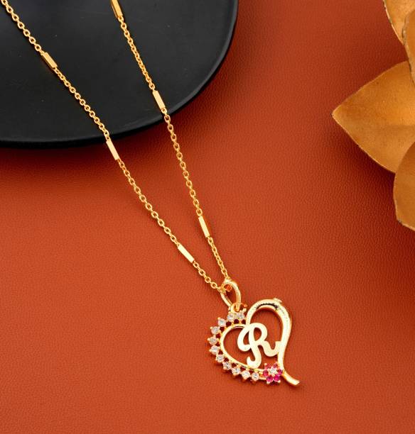 Vraj india R letter locket pendants Alphabet Name Gold Plated Alloy New Model Design With 20 inch chain for girls Gold-plated Alloy