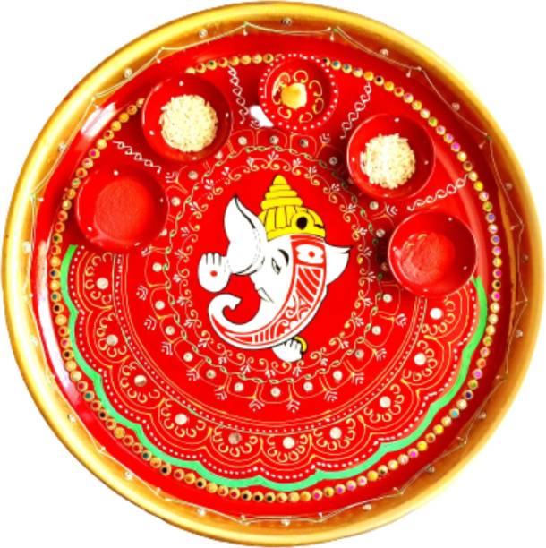 P A HEALTH AND FITNESS Decorative Steel Aarti Pooja Thali Diya Holder.[12Inch][Large] Stainless Steel