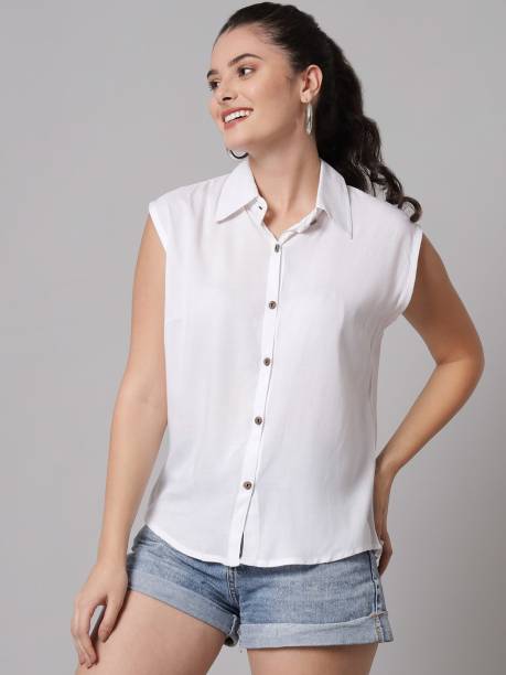 FUNDAY FASHION Women Solid Casual White Shirt
